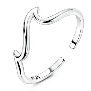 LAZA Ocean Core Wave Ring for Women Men, S925 Silver Plated Adjustable Open Band, Minimalist Surfer Stackable Jewelry, Unisex Beach Vibes Statement Ring, Y2K Coastal Aesthetic Ring, Gifts for Surfers Beach Lovers Birthday