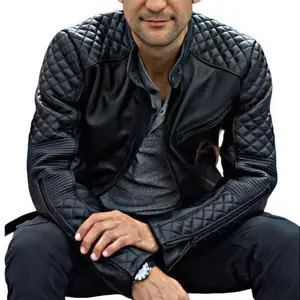 Men's Genuine Butter Soft Sheep skin Leather Cafe Racer Style Jacket with Embellished Shoulders & Arms Metal Zips TN4BK Stylish Short Regular Fit Coats Clothes Menswear