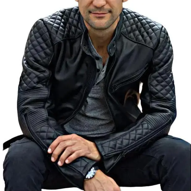 Men's Genuine Butter Soft Sheep skin Leather Cafe Racer Style Jacket with Embellished Shoulders & Arms Metal Zips TN4BK Stylish Short Regular Fit Coats Clothes Menswear