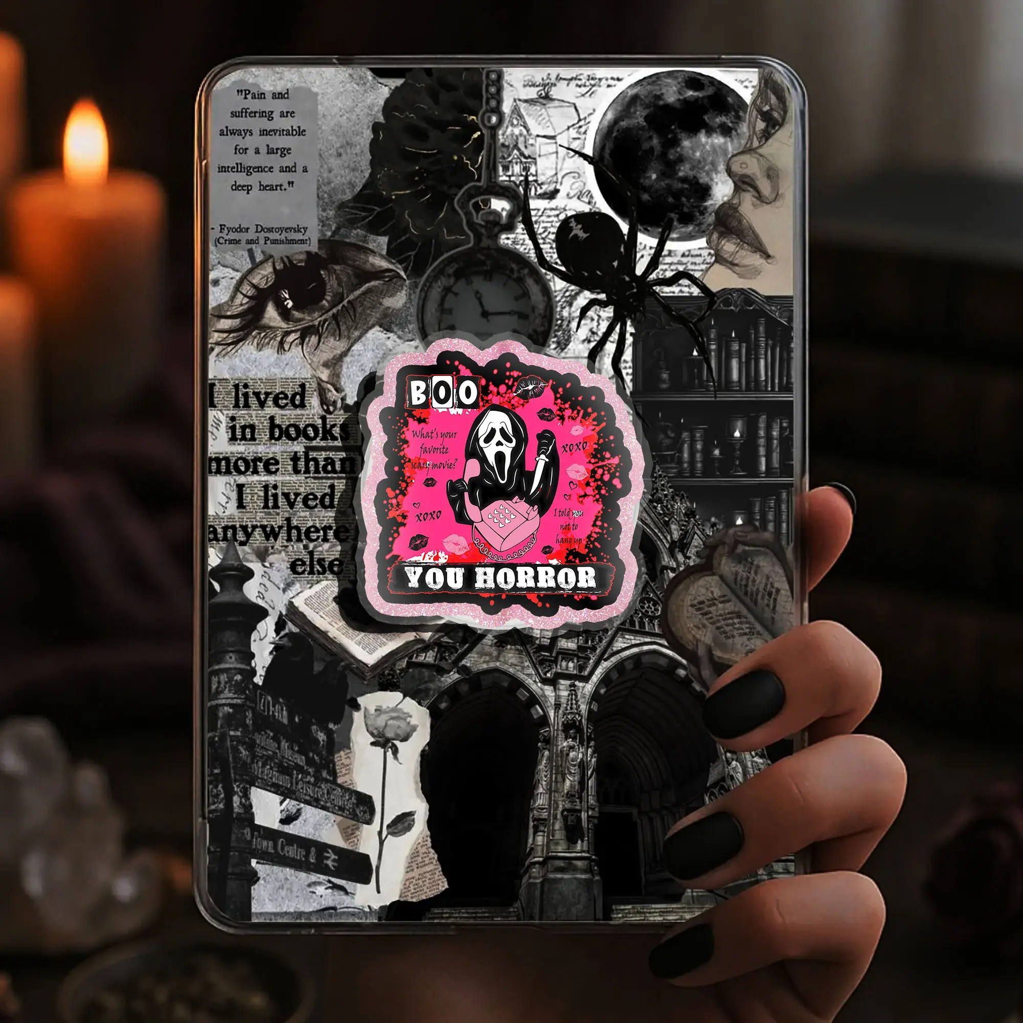 BOO YOU HORROR Scream PopGrip – Y2K Pink Halloween Phone Grip for Mean Girls Who Love Scary Movies & Ghostface Vibes Kindle Grip Kindle Popsocket Bookish Magnetic Kindle Grip Books Lover Kindle Accessories Phone Holder PopSocket Phone Grip