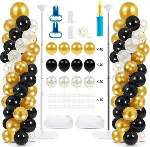2 Pack Balloon Column Stand, 6.5 FT-Balloon Column Stand Kit, Include 100 Black and Gold Balloons