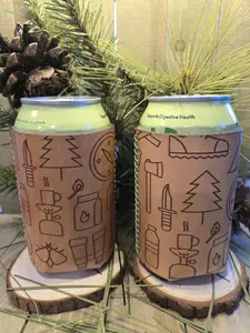 Handmade Leather Camping Can Koozie, Laser Engraved Outdoor Drink Holder