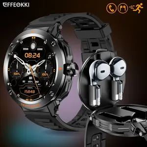 EFFEOKKI Sport Smartwatch with Earphones - 1.46" Round Screen, Zinc Alloy Bezel, NFC, Wireless Calling, Multiple Sport & Fitness Modes, Great Gift for iPhone & Android Phone Users, Multifunctional Smart Watch