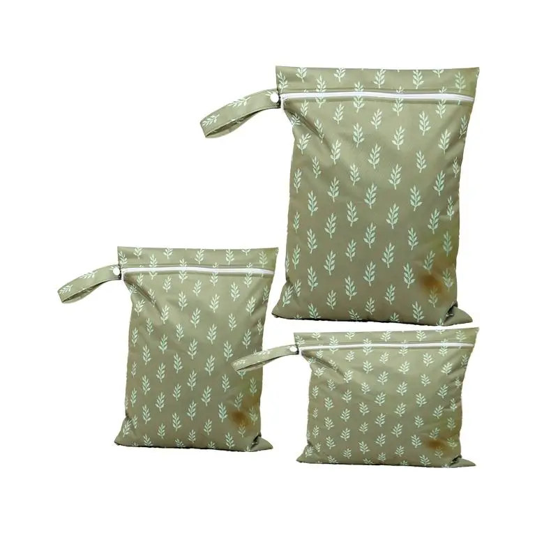 Plant Pattern Diaper Bag Set, 3 Counts/set Washable Wet & Dry Bag, Reusable Diaper Bag, Baby Travel Essentials, Travel Accessories
