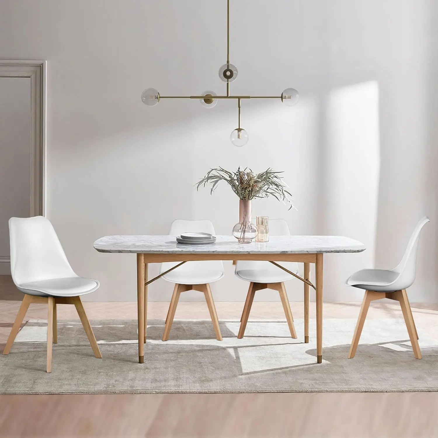 Set of 4 Mid-Century Modern Dining Chairs - PU Leather Cushion & Wood Legs, Thickened Seat, 275lb Capacity, for Kitchen, Dining Room, Living Room & Outdoor Use