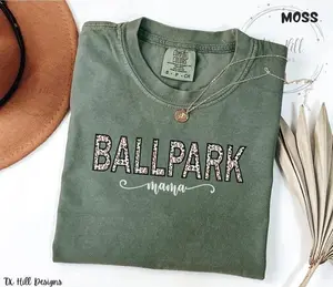 Ballpark Mama T-Shirt - Leopard Print Baseball Mom Graphic Tee - Comfort Colors Game Day Shirt for Sports Moms - Personalized Mother's Day Gift for Baseball Lover - Casual Softball Season Apparel