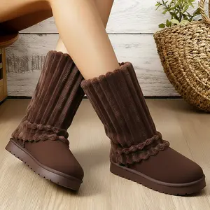 Women's Winter Platform Snow Boots Suede Fuzzy Faux Fur Lining Mid-Calf Boots Round Toe Footwear Girl Comfortable Warm Wide Calf Short Boots Outdoor Indoor Shoes for Daily Wear