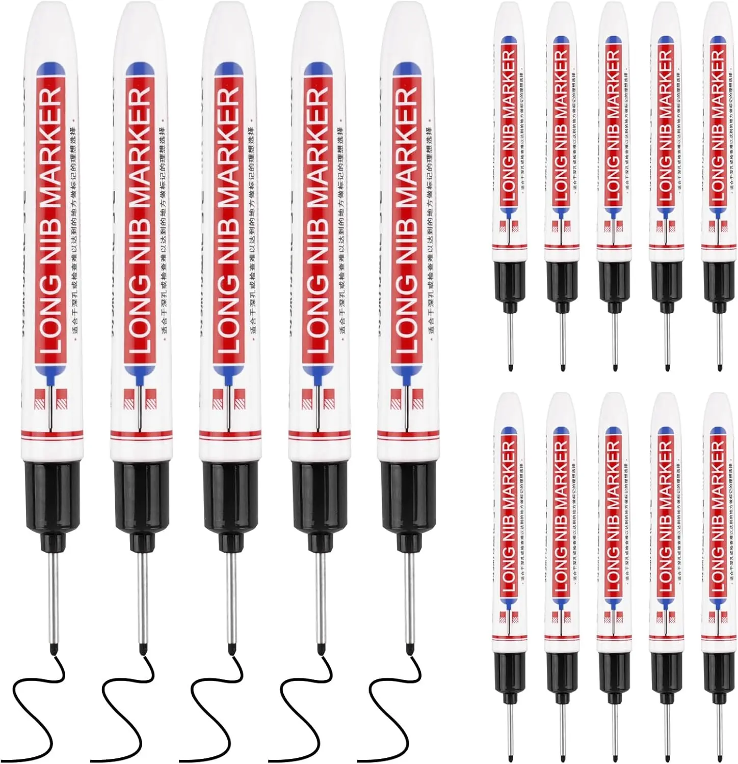 15 Long Tip Markers with Deep Point Tip, 0.787 Inch Long Head, Quick-Drying Waterproof Architectural Scribing Tool(Black).