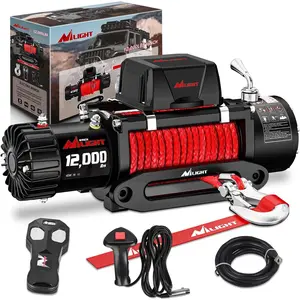 Nilight 12V Heavy-Duty 13000lbs Electric Winch - Synthetic Rope, Fairlead, Wired Handle, Infrared Remote, Winch Strap Hook, Waterproof for ATV, Truck Offroad Towing