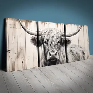 2D Vintage Highland Cow Canvas Poster Set of 3, Unframed Art Print, Extra Large Farmhouse Western Wall Art Decor for Home, Living Room and Office, Gift Idea