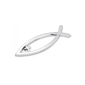 Christian Fish with Cross Chrome Emblem for Cars Trucks All Auto Universal Fit 5.5x1.8in Weatherproof Zinc Alloy Decor trust in god sticker room window vehicle exterior decoration