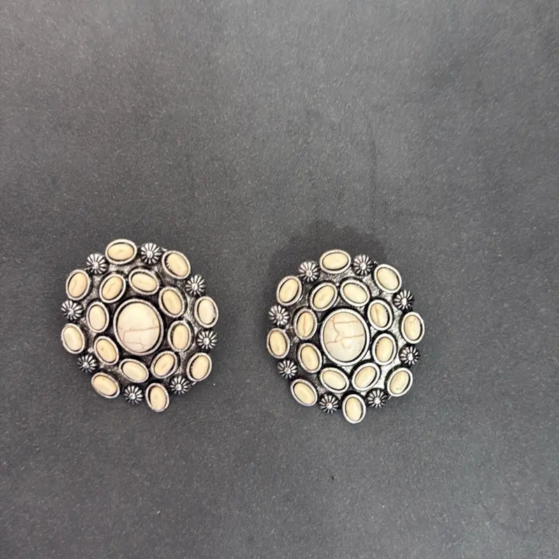 Decorative Studs Earrings in a Classic Western Style, Unisex White Stone Jewelry for Casual and Formal Wear, Casual/Formal, Western Earrings, Cowboy-Inspired Earrings