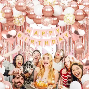 Elegant Birthday Balloon Decoration Kit - Blue, Silver & Rose Gold | Includes Foil Curtain, Heart Balloons & Confetti Balloons | Perfect for Surprise Parties, Summer Celebrations & Baby Showers