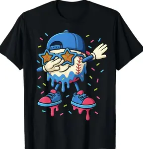 Viral funny baseball ice cream drip dabbing T-shirt — hype streetwear tee for guys and teens, ultra-soft cotton, lightweight summer outfit, casual cool graphic top, perfect TikTok trend gift #fyp #viral #ootd #streetwear #baseball #funnytee