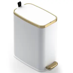 Small Bathroom Trash Can with Lid Soft Close-5L/1.3 Gal Stainless Steel Garbage Can-Step Pedal Wastebasket Slim Trash Bin for Office, Bedroom, Toilet, Live Room-White