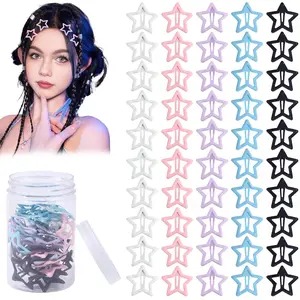 50Pcs Star Hair Clips,Cute Hair Clips Star Clips Metal Snap Hair Clips Non Slip Star Hair Barrettes Star Clips for Women Star Accessories Metal Star Hair Clips,Black White Pink Purple Blue