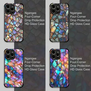 Mosaic Abalone Shell Design Phone Case, Four - Corner Drop Protection HD Glass Case For 16 15 14 13 12 11 X XS PRO PLUS MAX Phone Case #IPWL1
