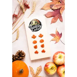 Tiny Fall Stud Earrings – Polymer Clay Pumpkin & Leaf Posts