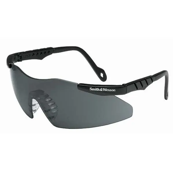 Smith & Wesson Magnum Work Safety Glasses - Compliance-Certified, Precision-Cut Smoke Spherical Lenses, Projectile Defense, Distortion-Free Viewing, Sun Protection, Extendable Temples