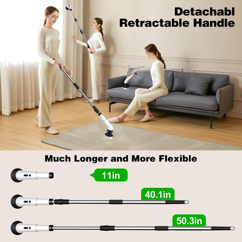 WHATOOK Electric Spin Scrubber Bath Tub Power Scrubber with Long Handle & Replaceable Heads, Cordless Shower Brush for Deep Cleaning, 7/9-in-1 Design, Telescopic Arm, Flexible Length Adjustment Spin Scrubber Kit Scrubberbrush