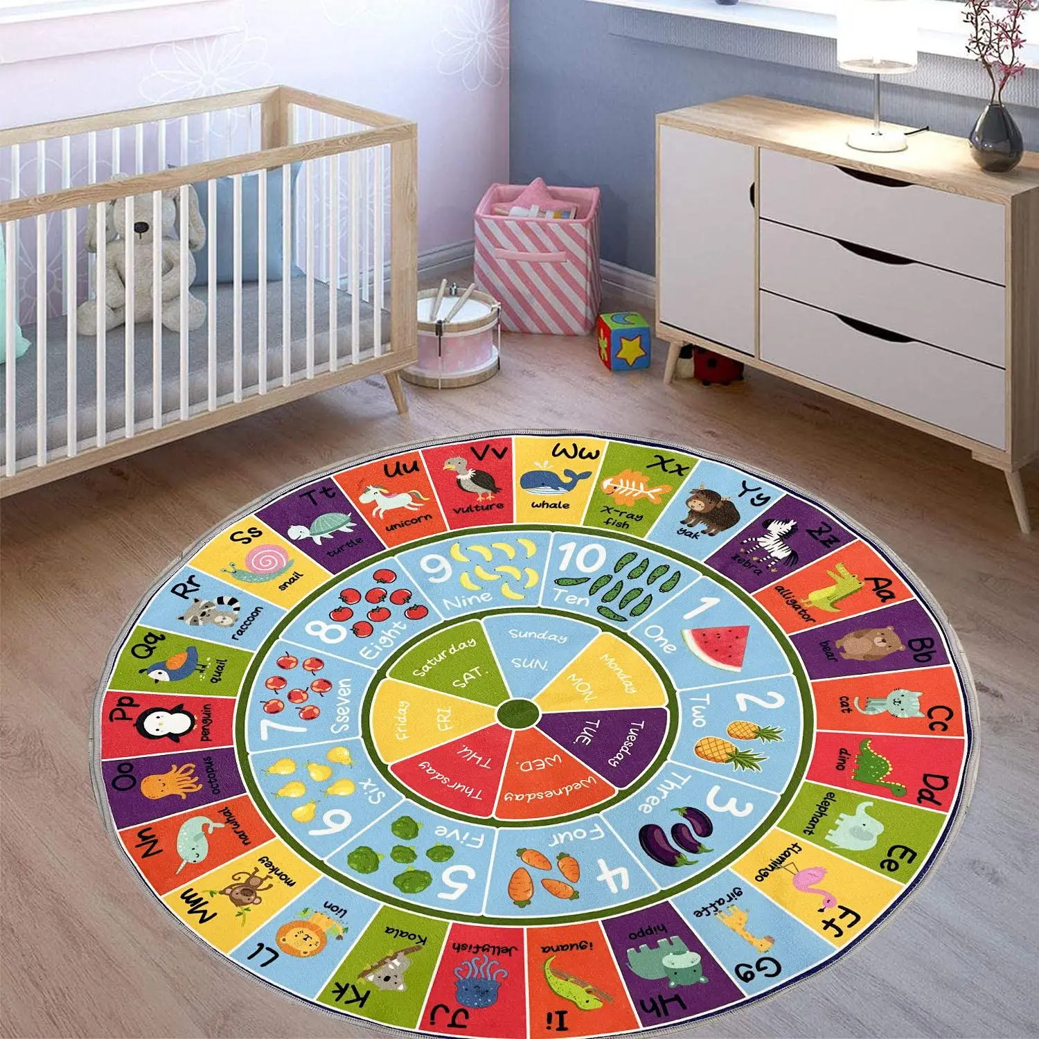 Round Letter Pattern Foldable Play Mat, Non-slip Floor Mat, Easy To Care & Easy To Clean Machine-washable Rugs for Home Living Room Bedroom Game Room