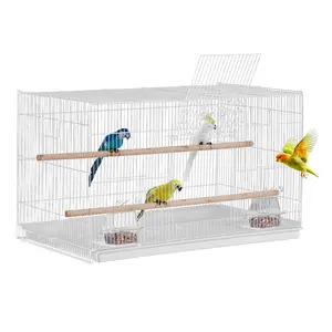 VEVOR Bird Cage, TikTokShopBlackFriday, 18 in, Small Parakeet Cage, Sturdy Metal Bird Flight Cage, Travel Birdcage with 2 Perches & 2 Feeding Cups, Parrot Cage for Canaries Lovebirds Cockatiels Budgie Pet Toy, White