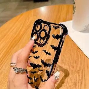 Creative Black Bat Element Pattern Electroplated Airbag Anti-drop Phone Case, Suitable for iPhone 17 Air/16 Plus/15 Pro Max/14 Pro/13/12/11/XS Max/X Phone Case, Ideal Gift for Family, Friends, Lovers, Boyfriend, Girlfriend for New Year and Christmas