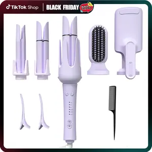 Spitcale 5-in-1 Curling Iron Set with Ceramic 3 Barrel Flat Iron Beach Waves Wand Anti-Scald Pink for Women Versatile Styling Options Easy to Use Flawless Curler,TikTokShopBlackFriday