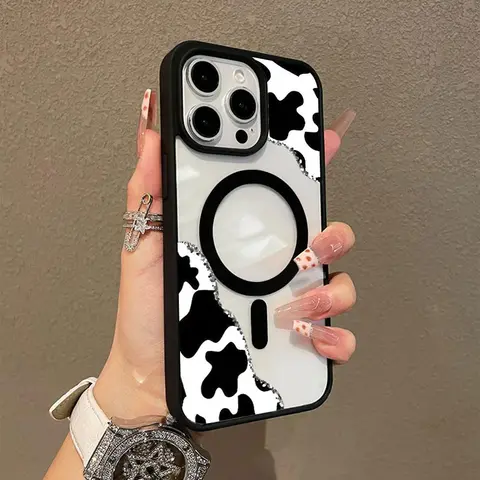 Premium Cow Print Corner Collage Smartphone Casing Cover for iPhone 11/12/13/14/15/16/17 Pro Max - Anti-Fall Protection, Ultra-Thin, Ready-to-Use Luxury Phone Accessories