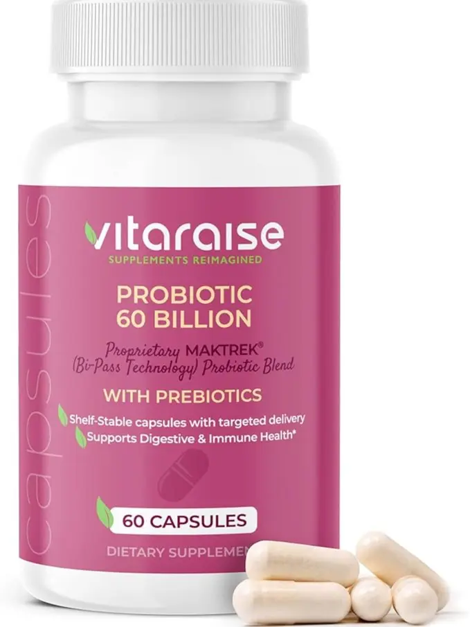 60B CFU Shelf-Stable Probiotic Veg Caps - Stomach Acid Resistant, Supports Digestive Health, Gut & Immune Function, Relieves Constipation, Diarrhea, Gas & Bloating for Adults - 60 Count