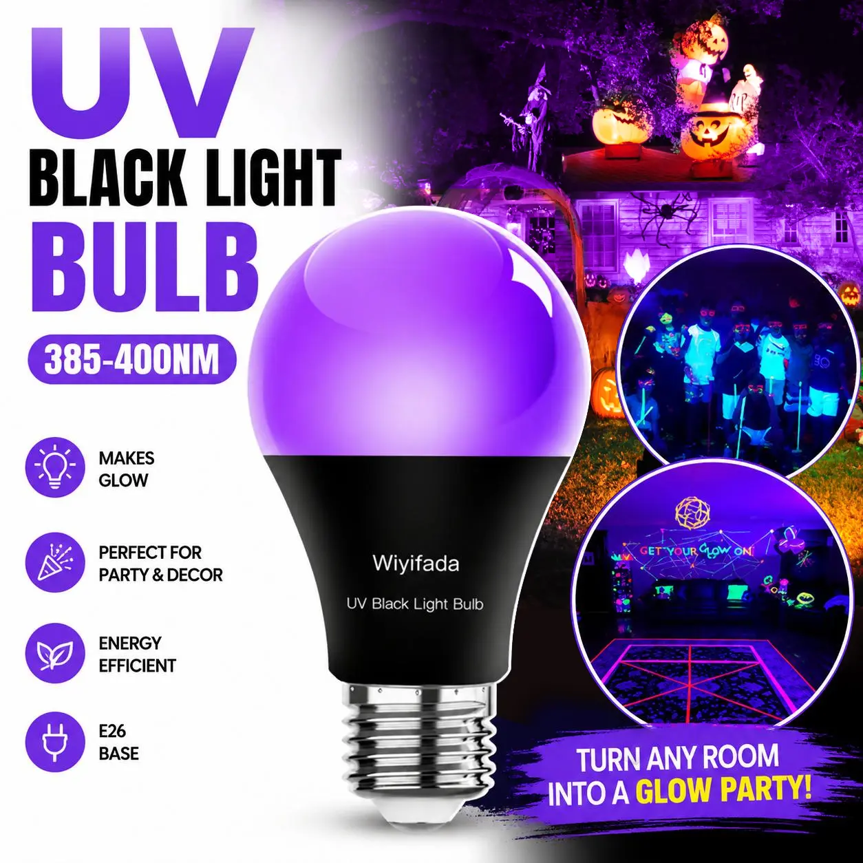 UV Black Light Bulb 385–400mm E26 Screw-in for Glow Party, Halloween & Neon Room Decor UV Black Light Bulb 385–400mm E26 Screw-in for Glow Party, Halloween & Neon Room Decor