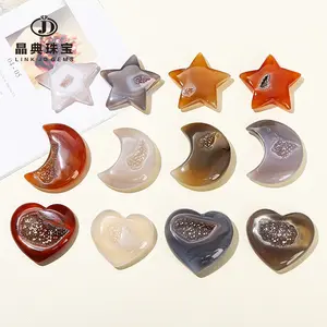 Natural Agate Geode Star Moon Heart Carving Ornament Desktop Decoration Home Office Decor