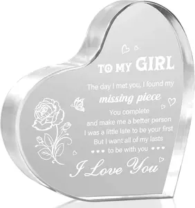 Gifts for Girlfriend Wife, Girlfriend Birthday Gifts Ideas, To My Girl Heart Shaped Acrylic Block, I Love You Presents for Her, Valentines Day Chirismas Idea for Her GF Wife