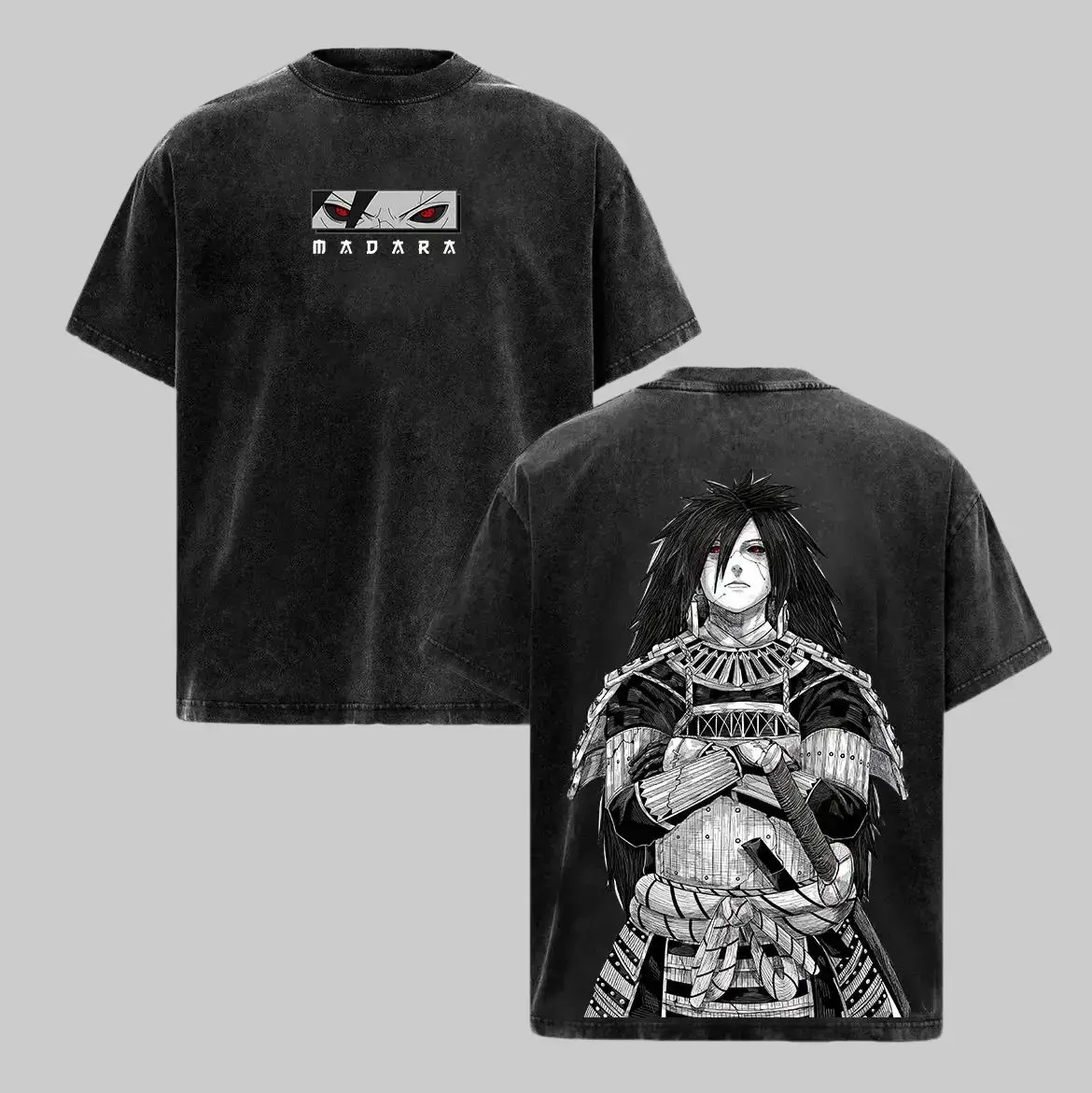 Uchiha Madara x Naruto Anime Double Printed Washed Tee Unisex Oversize Anime Manga Lightweight Cotton T-Shirt, Gift For Anime Fan Lover , Madara Fan , Madara Shirt , Naruto Merch