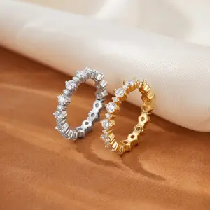 Sparkly Alternating Round Eco Diamond 1.5CT Eternity Band Starry Bubble Stacking Ring for Women