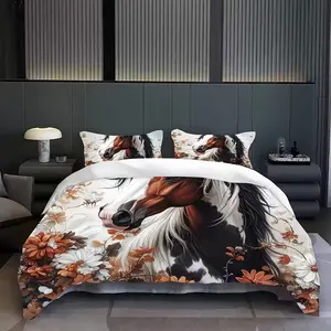 Three-Piece Horse Pattern Bedding Set, Decorative Bedding Set, Soft Comfortable Breathable, Bedroom Decoration, Durable Fashion Design, Perfect Gift