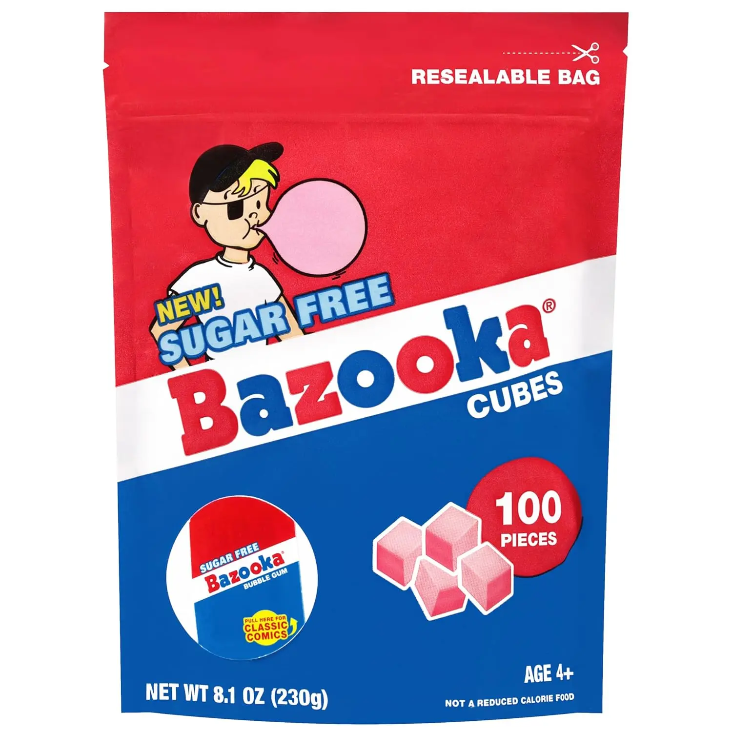 Bazooka Bubble Gum SugarFree Chewing Gum Cubes, Bulk in Resealable