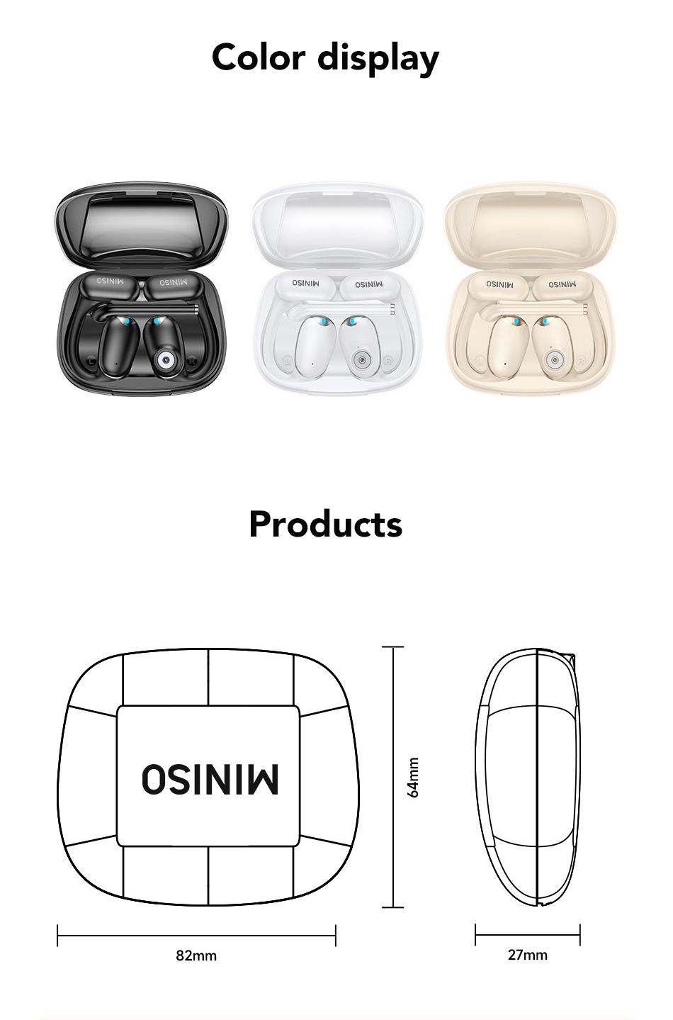 MINISO M66 Brand New Microphone Wireless Bluetooth Earbuds Super Voice Call Video Conferencing Office earbuds Open and Non-in-ear headset Business style stylish headphones and lightweight earbuds wireless support iOS and Android