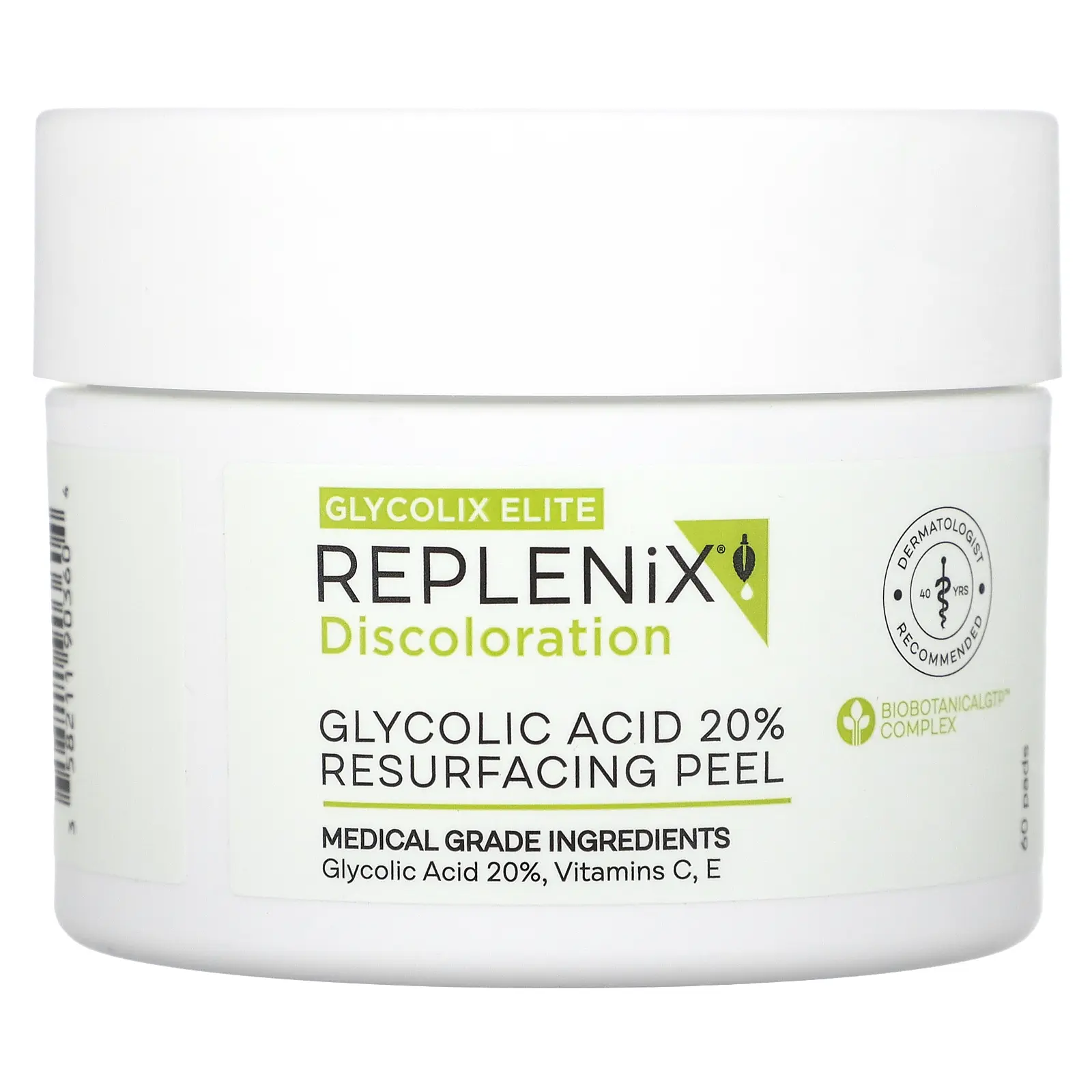 Replenix Discoloration, Glycolix Elite, Glycolic Acid 20% Resurfacing Peel, 60 Pads