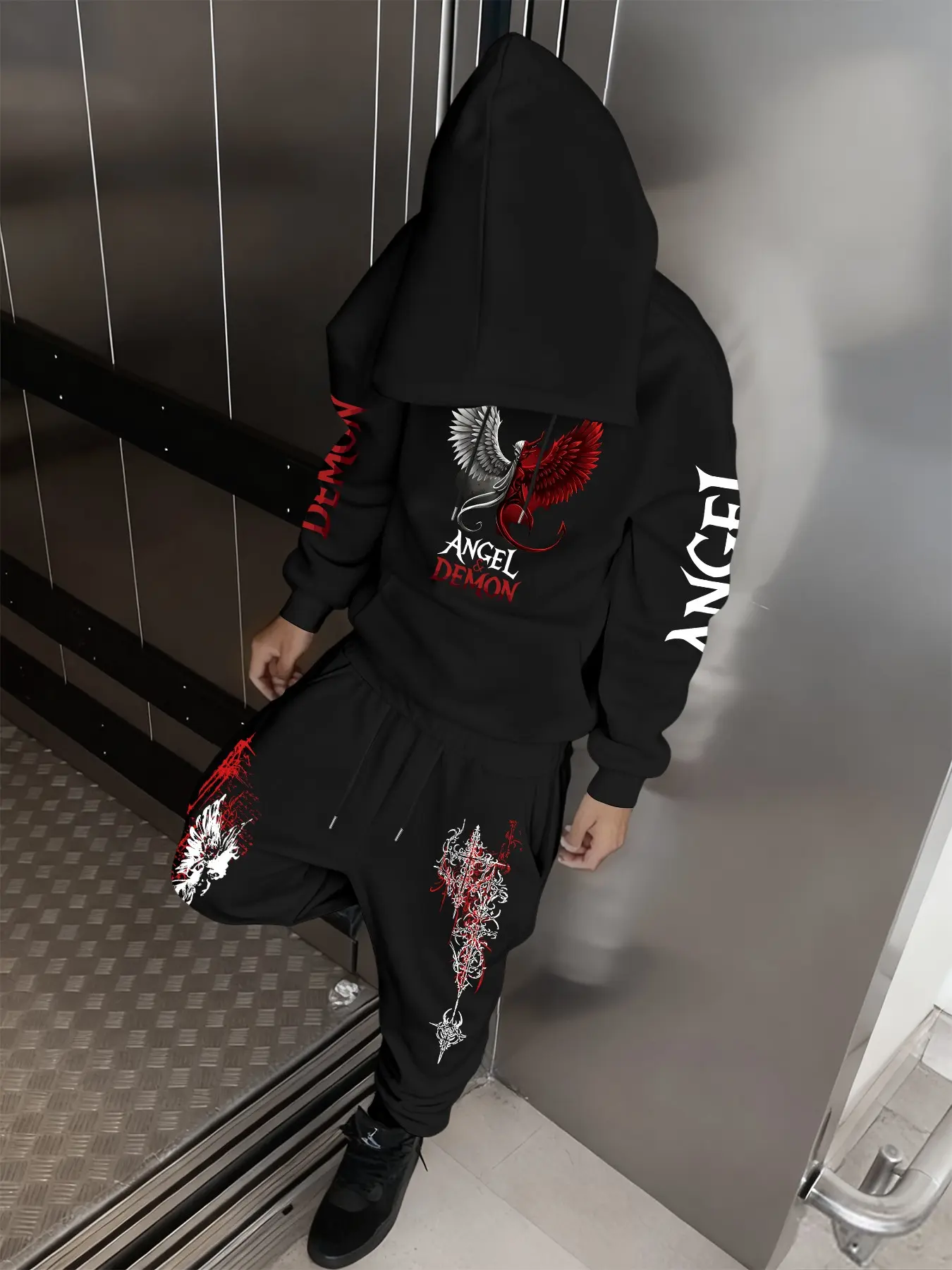 Men's Hooded Sweatshirt and Pants Set, Sweat Suit Set, Kangaroo Pocket Drawstring Hoodie + Long Sports Pants, Casual Fall & Winter Fashion, Streetwear Tracksuit Set, Sport Casual Outfit, Loose Casual Athleisure, Casual Sportswear, Casual Sporty Set