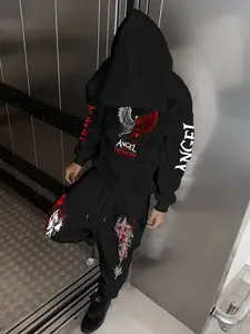 Men's Hooded Sweatshirt and Pants Set, Sweat Suit Set, Kangaroo Pocket Drawstring Hoodie + Long Sports Pants, Casual Fall & Winter Fashion, Streetwear Tracksuit Set