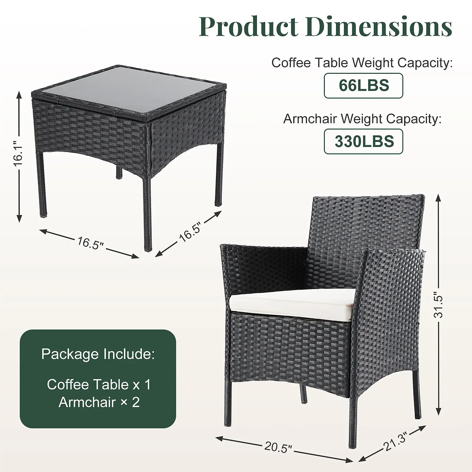Black - 3 Piece - 2 Single Chairs + 1 Side Table