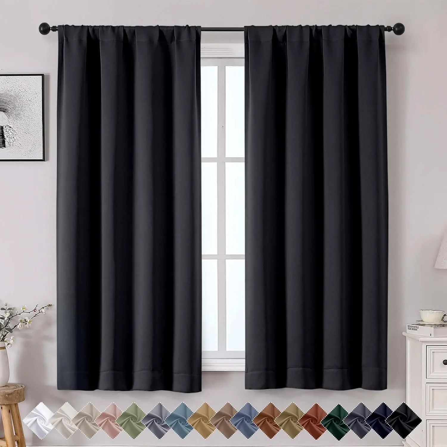 Blackout Window Curtains - 2-Panel Polyester Triple Weave Blackout Cloth 40x63" Rod Pocket Set, Solid Thermal Insulated Privacy Cover for Bedroom Window Treatment