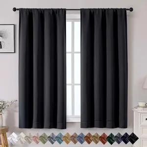 Blackout Curtains for Bedroom 63 Inch Length 2 Panels Set, Solid Thermal Insulated Room Darkening Rod Pocket Privacy Window Treatment Curtains Blackout Drapes