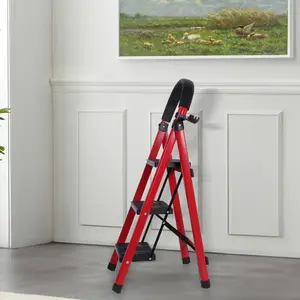 3-Step Folding Steel Alloy Ladder with Hand Rail, 330 lbs Capacity, Wide Platform Steps, TPR ft, Slip-Resistant Plastic Lightweight Foldable Stool for Household, Office