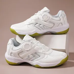 LISM Men's Professional Tennis, Volleyball, Table Tennis Shoes - Lightweight Non-Slip Athletic Sneakers with Cushioned Midsole, White/Green Accents - All-court Grip for Gym, Training, Casual - Easy Slip/Lace-Up Closure - Durable PU Upper & Rubber Outsole