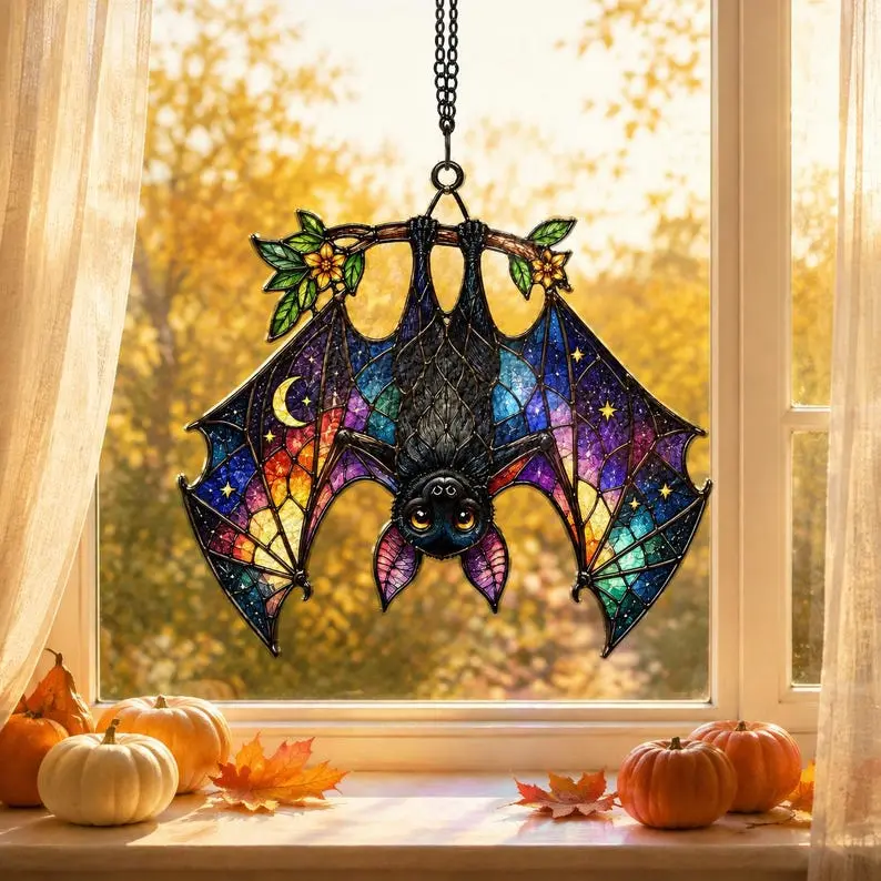 Gothic Bat Suncatcher, Bat Suncatcher, Spooky Bat Glass Window Hanging, Halloween & Fall Decoration, Gothic Bat Hanging, Witchy Home Decor