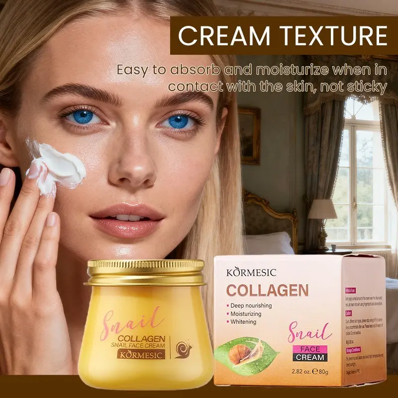 KORMESIC Snail Collagen Face Cream, Moisturizer, 80g Deep Nourishing, Hydrating, Moisturizing, Brightening, Firming Cream with Snail Secretion Filtrate/Glycerin/Mineral Oil, All-Day Care for Plump & Youthful Skin, Fast-Absorbing & Non-Sticky, Lightweight