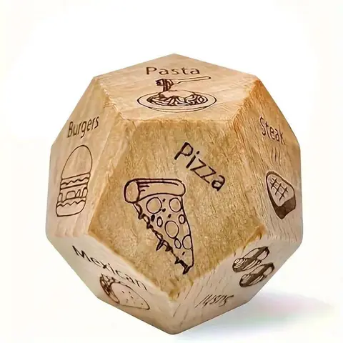 Pizza Food Decision Dice, 1 Count Creative Wooden Dice Toy, Polyhedral Dice, Funny Couple Game Props, Party Game Props, Birthday Gift for Boyfriend, Girlfriend, Husband, Wife