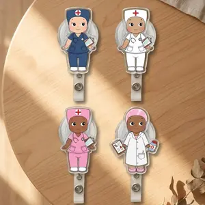Cute Diversity Healthcare Heroes Sparkly Retractable Badge Reel Kawaii Nurse Doctor Acrylic ID Holder For RN LPN MD Pharmacist Gift